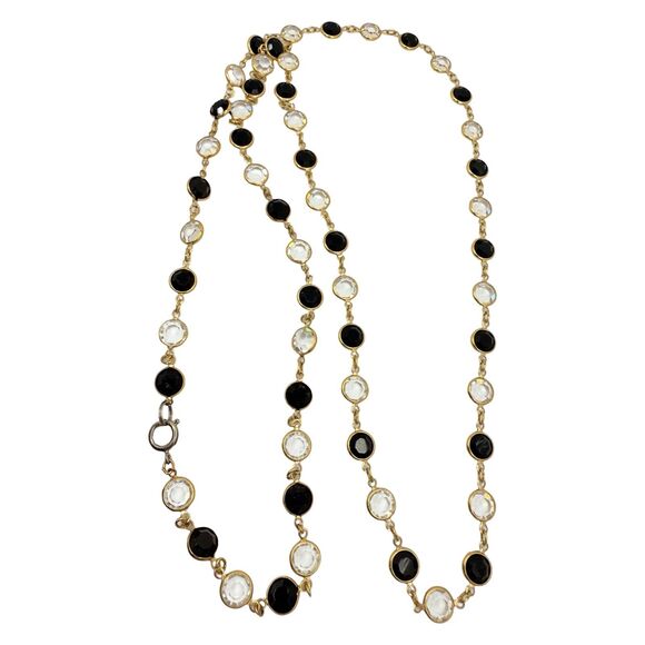 SWAROVSKI Bezel Set Clear & Black Crystal Necklace 36" Open Back Riviere Tennis - Picture 7 of 9